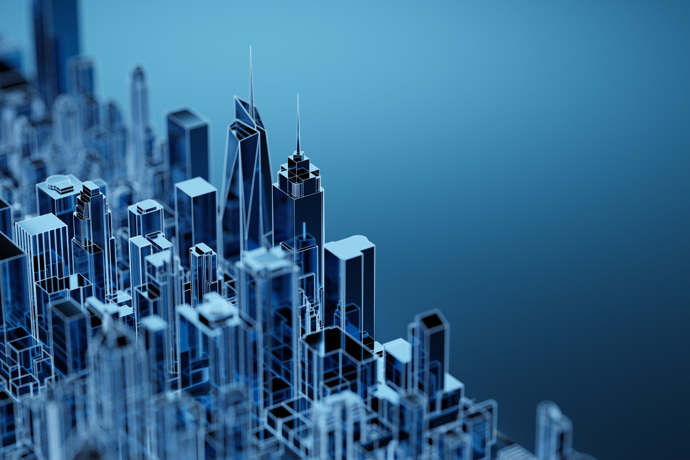 Hi-tech city infrastructure design 3d model. Engineering and